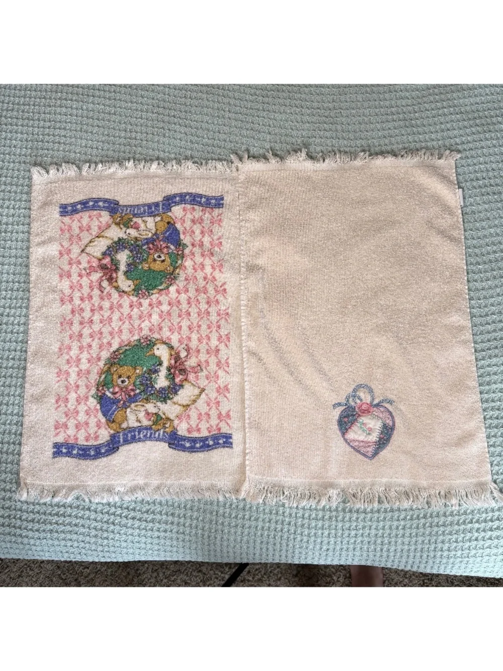Vintage Cannon 2 Kitchen Hand Towels Fringe Cottage Granny Goose Embroidered 90s